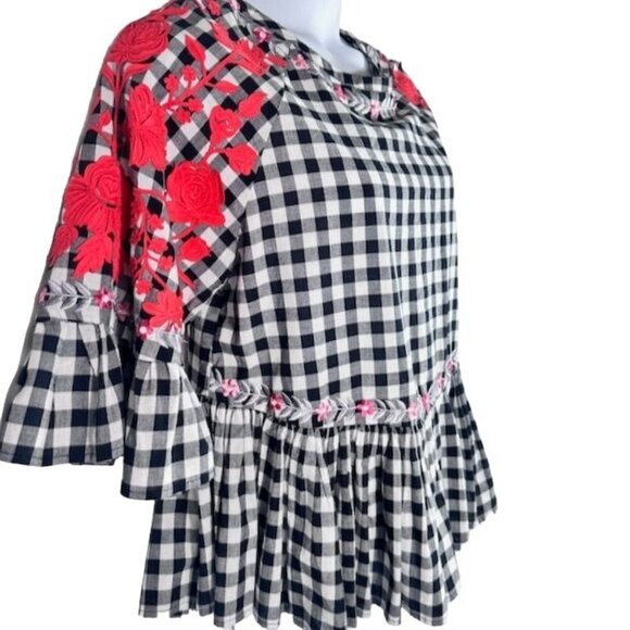 Anthroplogie Pankaj & Nidhi Gingham Swing Tunic Checkered Peplum Top Size S - Picture 5 of 11